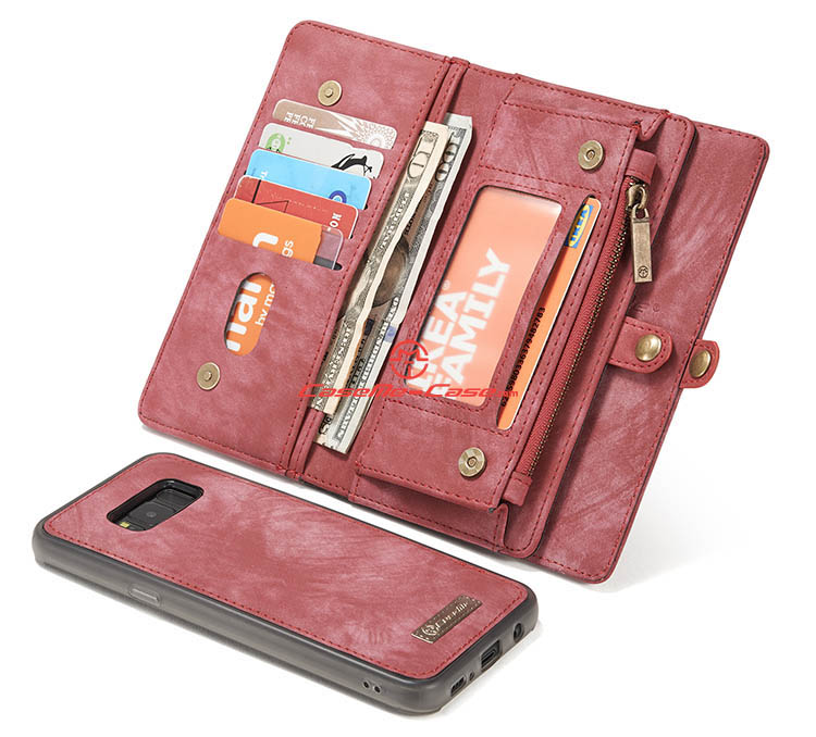 CaseMe Samsung Galaxy S8 Plus Zipper Wallet Detachable 2 in 1 Folio Case Red