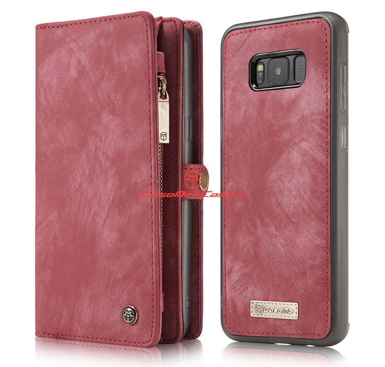 CaseMe Samsung Galaxy S8 Plus Zipper Wallet Detachable 2 in 1 Folio Case Red