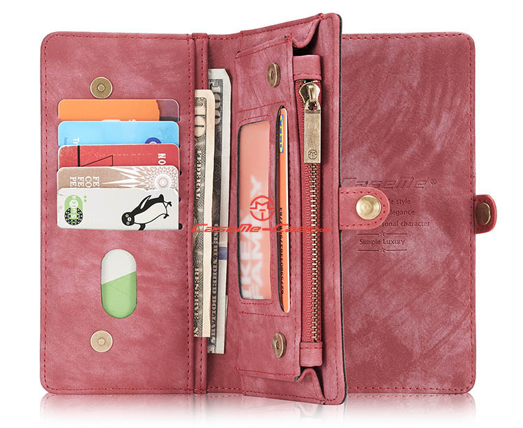 CaseMe Samsung Galaxy S8 Plus Zipper Wallet Detachable 2 in 1 Folio Case Red