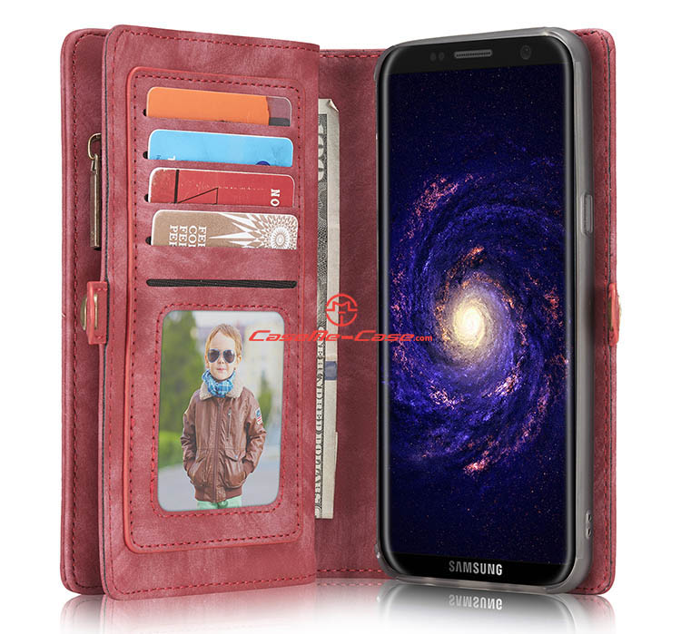 CaseMe Samsung Galaxy S8 Plus Zipper Wallet Detachable 2 in 1 Folio Case Red