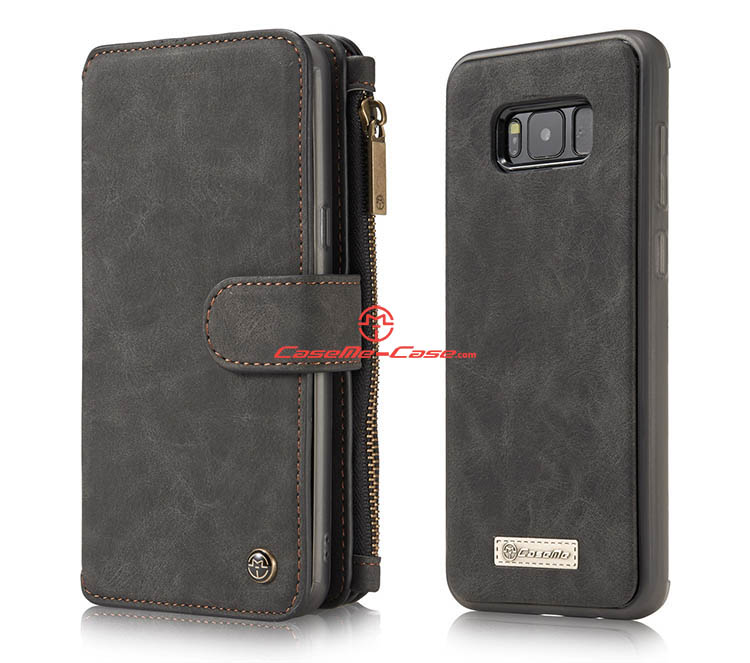 CaseMe Samsung Galaxy S8 Zipper Wallet Detachable 2 in 1 Flip Case Black