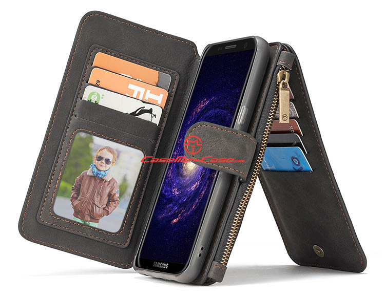 CaseMe Samsung Galaxy S8 Zipper Wallet Detachable 2 in 1 Flip Case Black