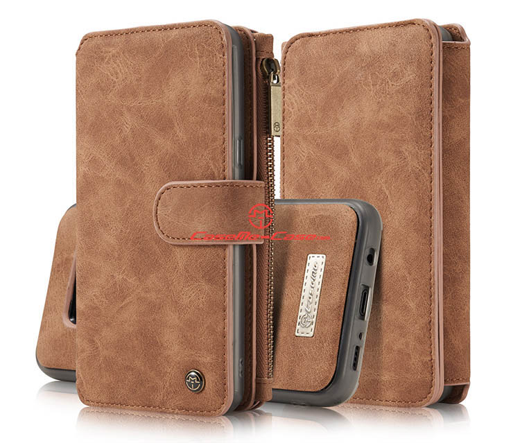 CaseMe Samsung Galaxy S8 Zipper Wallet Detachable 2 in 1 Flip Case Brown