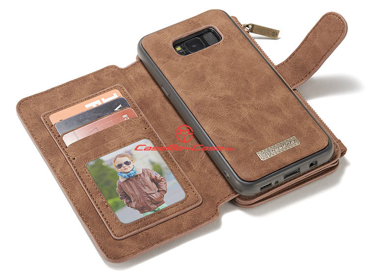 CaseMe Samsung Galaxy S8 Zipper Wallet Detachable 2 in 1 Flip Case Brown