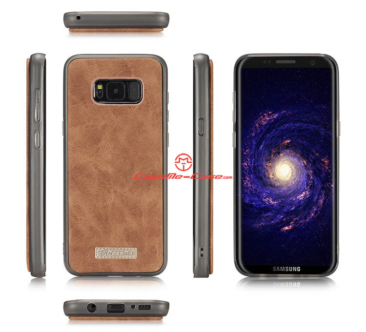 CaseMe Samsung Galaxy S8 Zipper Wallet Detachable 2 in 1 Flip Case Brown