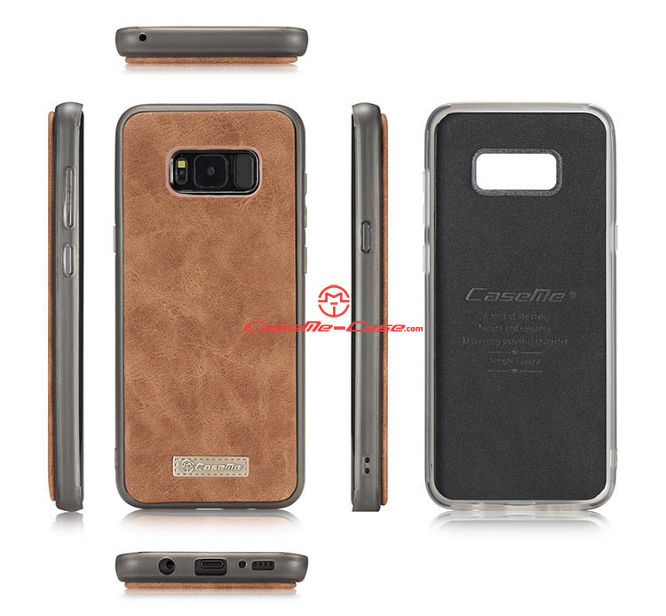 CaseMe Samsung Galaxy S8 Zipper Wallet Detachable 2 in 1 Flip Case Brown