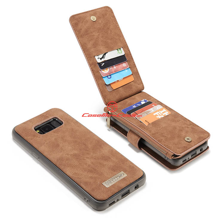 CaseMe Samsung Galaxy S8 Zipper Wallet Detachable 2 in 1 Flip Case Brown