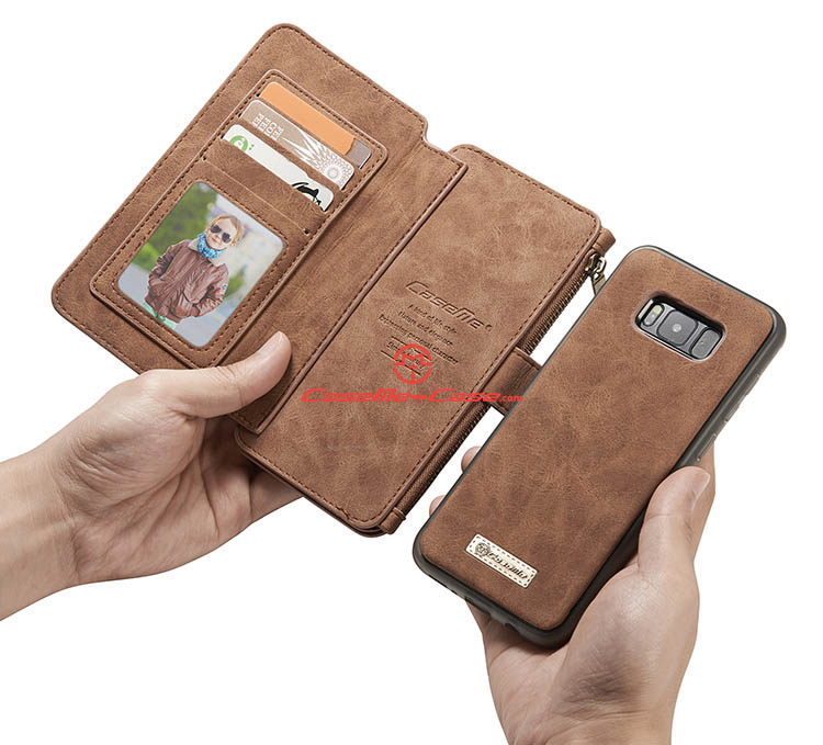 CaseMe Samsung Galaxy S8 Zipper Wallet Detachable 2 in 1 Flip Case Brown