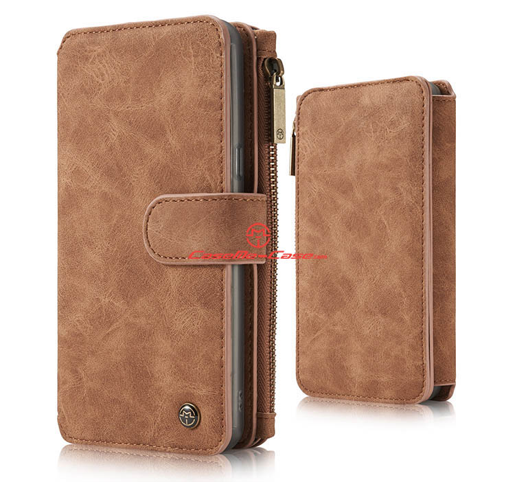 CaseMe Samsung Galaxy S8 Zipper Wallet Detachable 2 in 1 Flip Case Brown