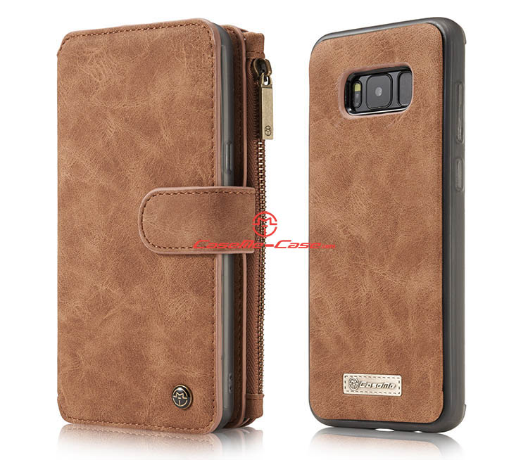 CaseMe Samsung Galaxy S8 Zipper Wallet Detachable 2 in 1 Flip Case Brown