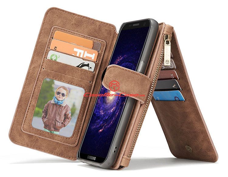 CaseMe Samsung Galaxy S8 Zipper Wallet Detachable 2 in 1 Flip Case Brown