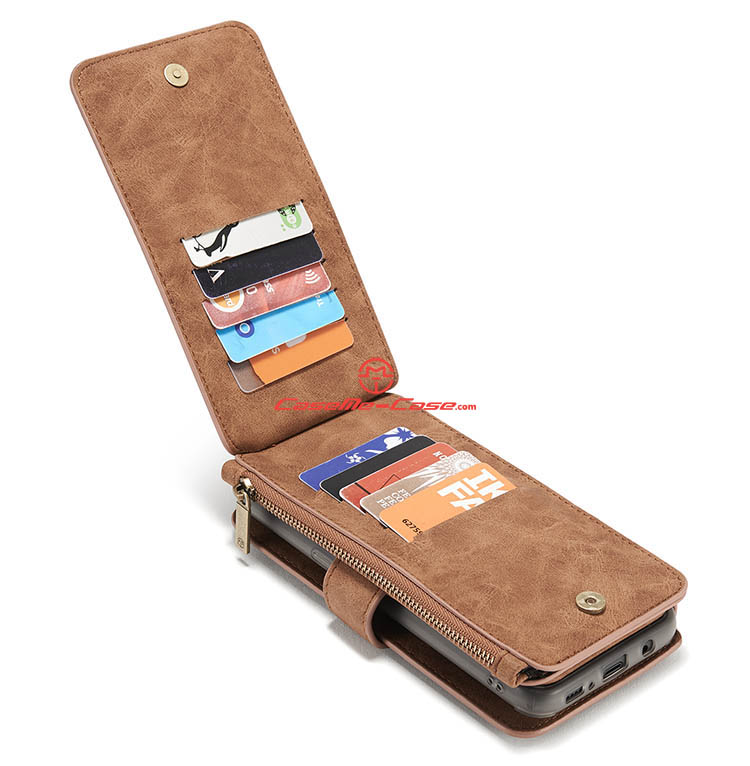 CaseMe Samsung Galaxy S8 Zipper Wallet Detachable 2 in 1 Flip Case Brown