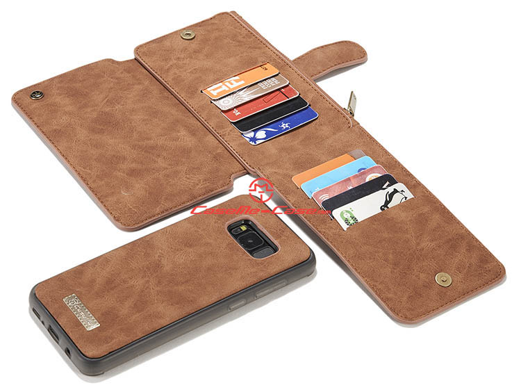 CaseMe Samsung Galaxy S8 Zipper Wallet Detachable 2 in 1 Flip Case Brown