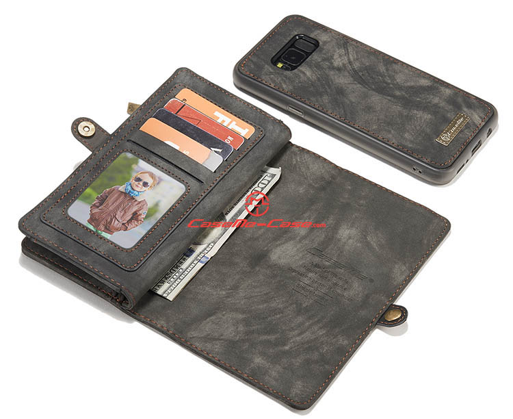 CaseMe Samsung Galaxy S8 Zipper Wallet Detachable 2 in 1 Folio Case Black