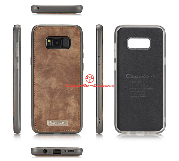 CaseMe Samsung Galaxy S8 Zipper Wallet Detachable 2 in 1 Folio Case Brown