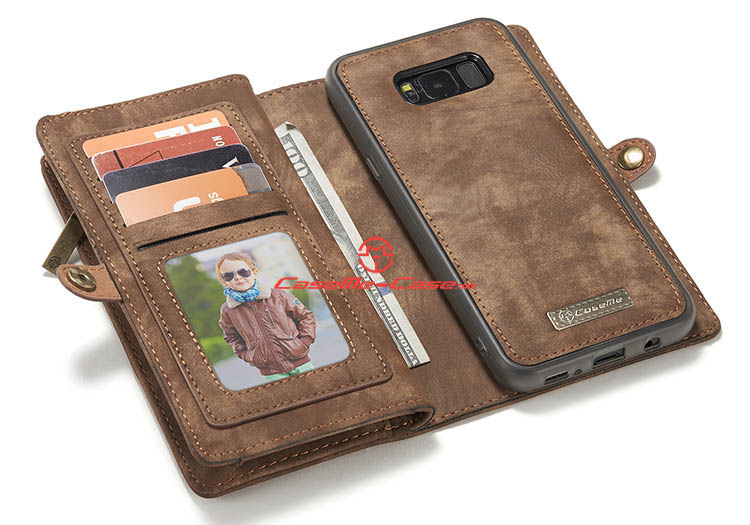 CaseMe Samsung Galaxy S8 Zipper Wallet Detachable 2 in 1 Folio Case Brown