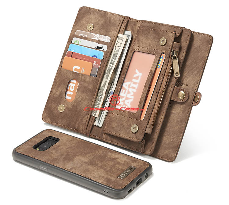 CaseMe Samsung Galaxy S8 Zipper Wallet Detachable 2 in 1 Folio Case Brown