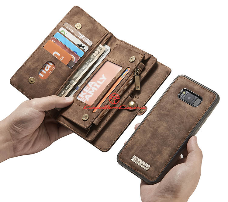 CaseMe Samsung Galaxy S8 Zipper Wallet Detachable 2 in 1 Folio Case Brown