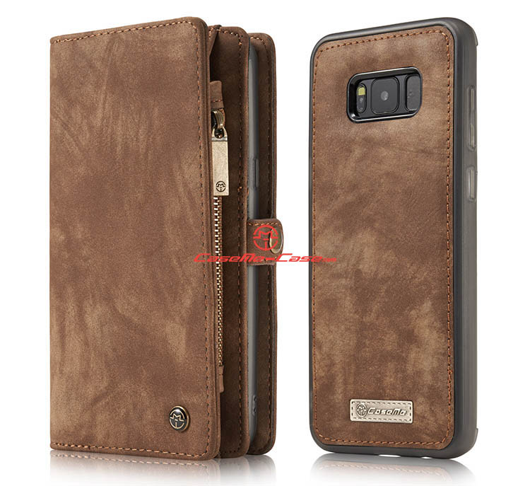 CaseMe Samsung Galaxy S8 Zipper Wallet Detachable 2 in 1 Folio Case Brown