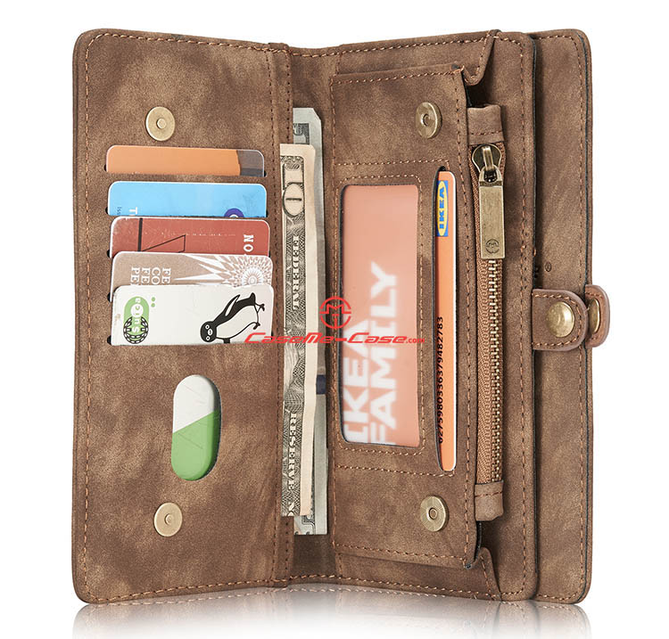 CaseMe Samsung Galaxy S8 Zipper Wallet Detachable 2 in 1 Folio Case Brown