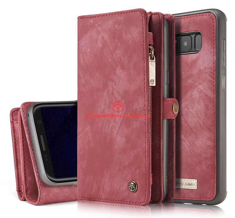 CaseMe Samsung Galaxy S8 Zipper Wallet Detachable 2 in 1 Folio Case Red