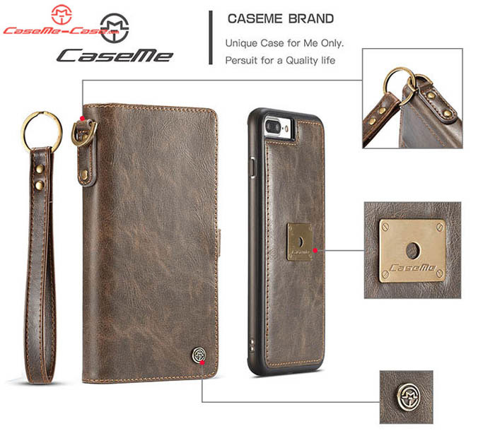 CaseMe iPhone 7 Plus Wallet Detachable Wrist Strap Case