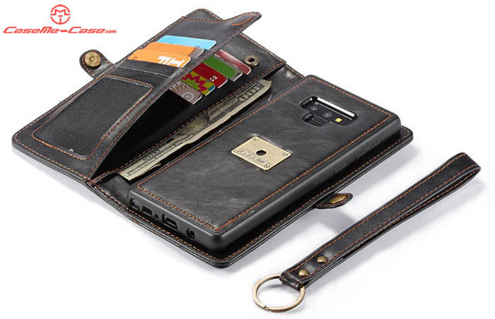 CaseMe Samsung Galaxy Note 9 Wallet Magnetic Detachable 2 in 1 Retro Style Case With Wrist Strap