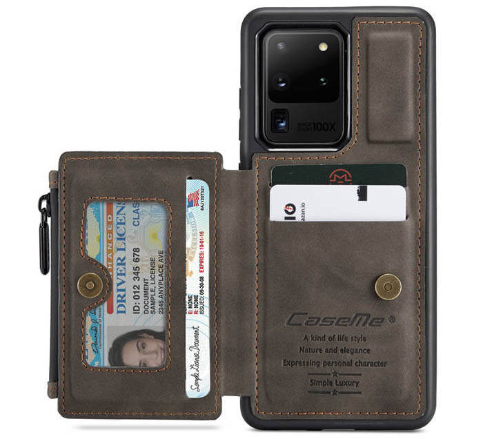 Caseme Samsung Galaxy S Ultra Zipper Pocket Card Slots Cover Coffee