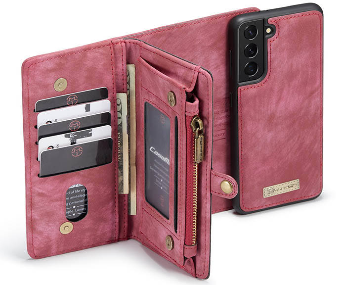 CaseMe Samsung Galaxy S21 Multi Slot Wallet Magnetic Case Red