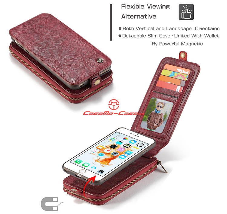 CaseMe iPhone 6 Plus Zipper Wallet Magnetic Detachable Flip Leather Case