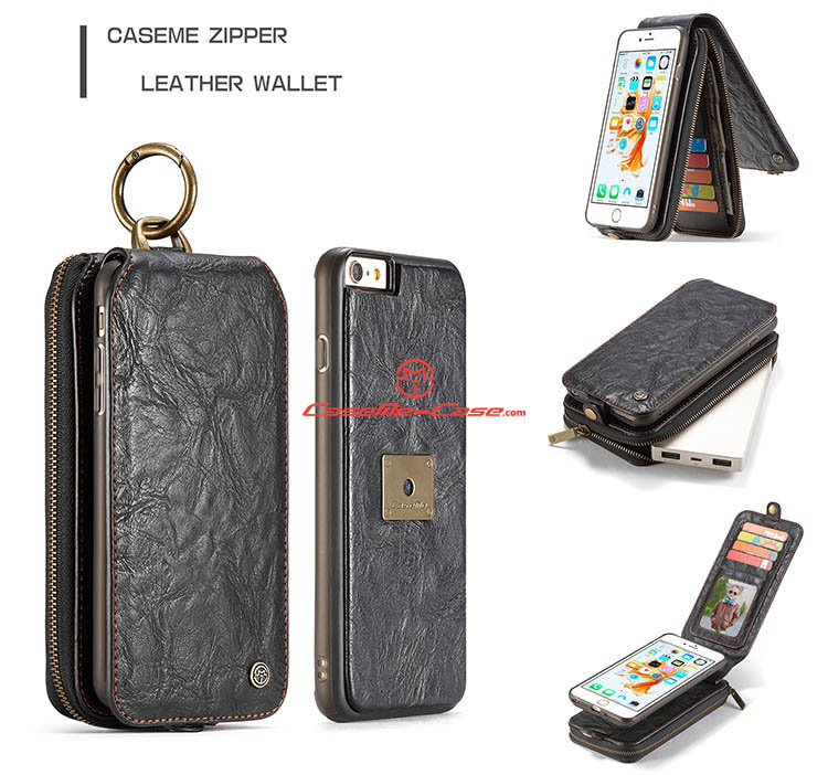 CaseMe iPhone 6 Plus Zipper Wallet Magnetic Detachable Flip Leather Case