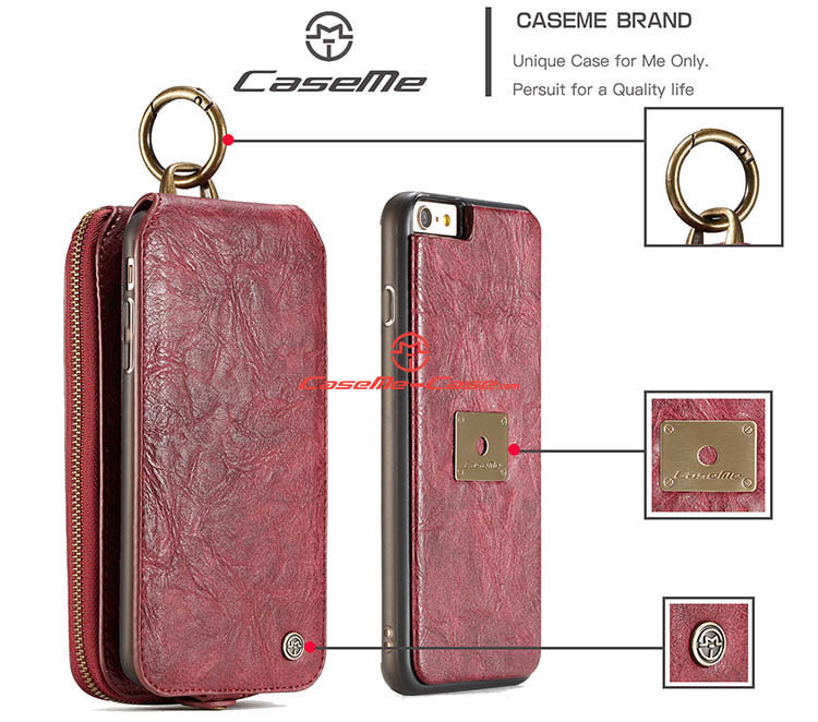 CaseMe iPhone 6S Plus Zipper Wallet Magnetic Detachable Flip Leather Case