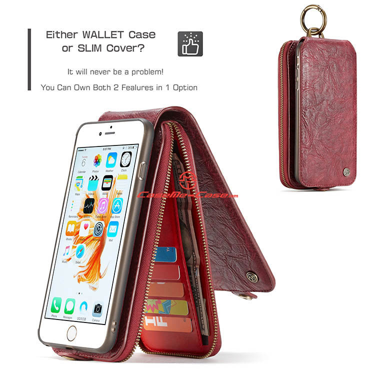 CaseMe iPhone 6S Plus Zipper Wallet Magnetic Detachable Flip Leather Case