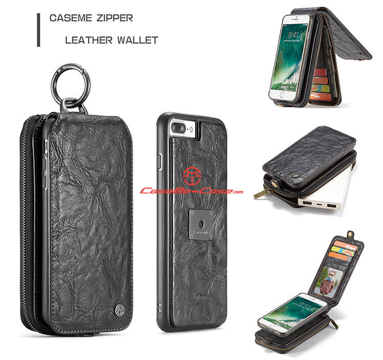 CaseMe iPhone 7 Plus Zipper Wallet Magnetic Detachable Flip Leather Case