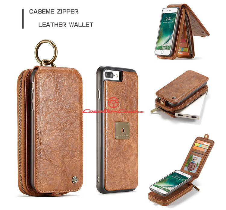 CaseMe iPhone 7 Plus Zipper Wallet Magnetic Detachable Flip Leather Case