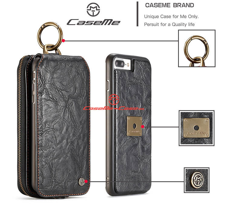 CaseMe iPhone 7 Plus Zipper Wallet Magnetic Detachable Flip Leather Case