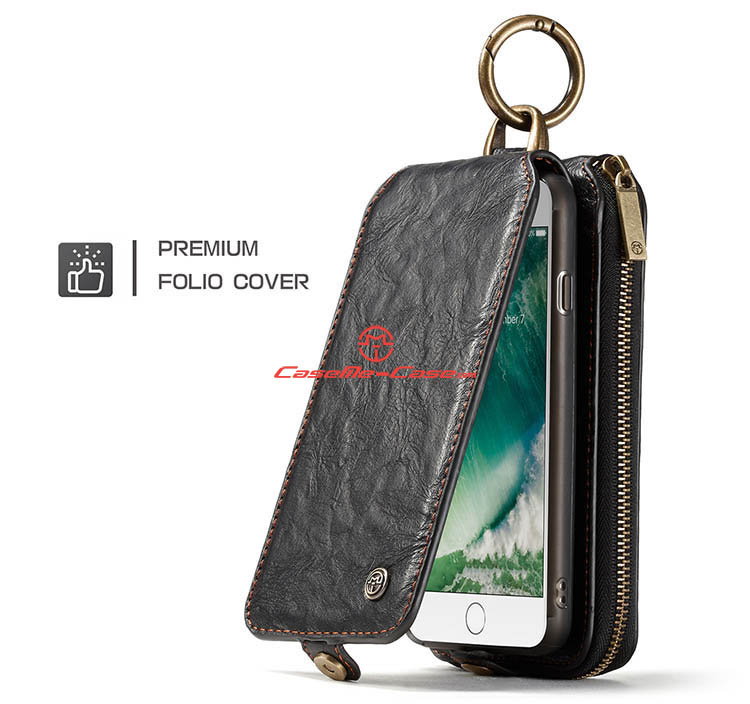 CaseMe iPhone 7 Plus Zipper Wallet Magnetic Detachable Flip Leather Case