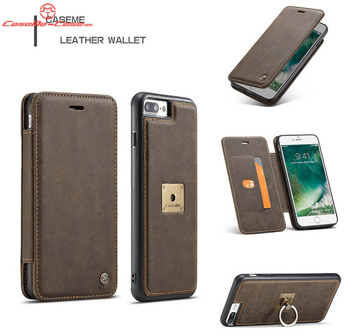 CaseMe iPhone 7 Plus Wallet Case Detachable Magnetic Finger Ring Back Cover