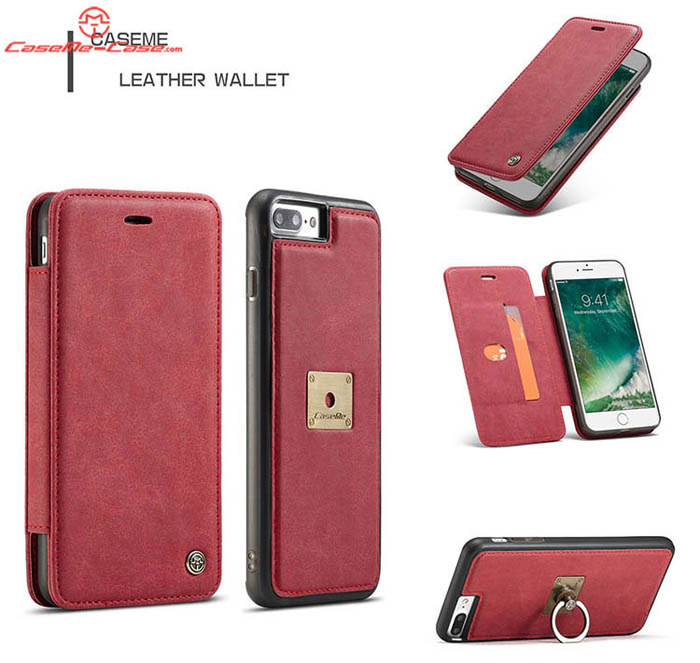 CaseMe iPhone 7 Plus Wallet Case Detachable Magnetic Finger Ring Back Cover