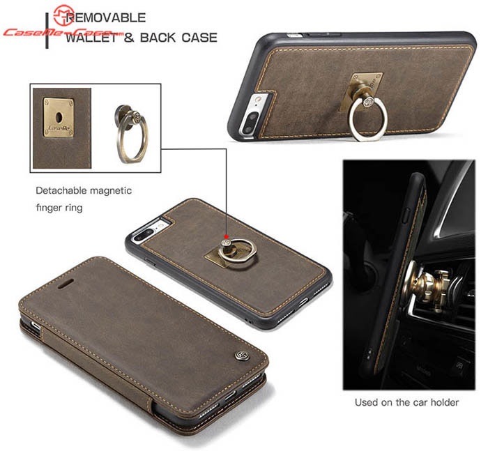 CaseMe iPhone 7 Plus Wallet Case Detachable Magnetic Finger Ring Back Cover