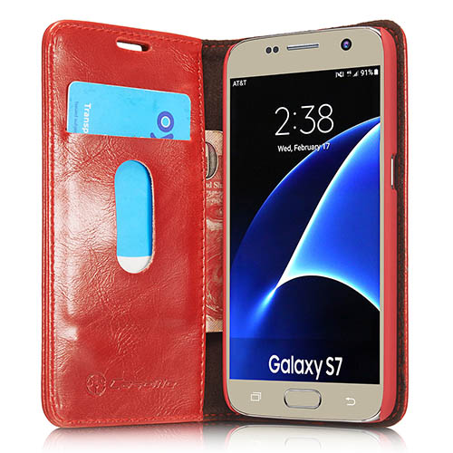 CaseMe Samsung Galaxy S7 Magnetic Flip Leather Wallet Case Red