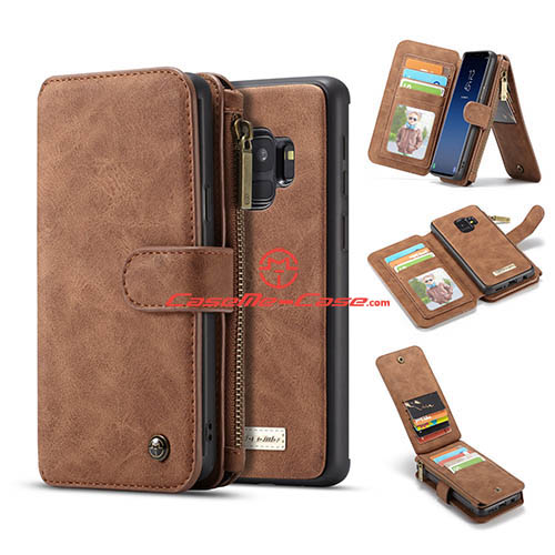 CaseMe Samsung Galaxy S9 Zipper Wallet 2 in 1 Case Brown