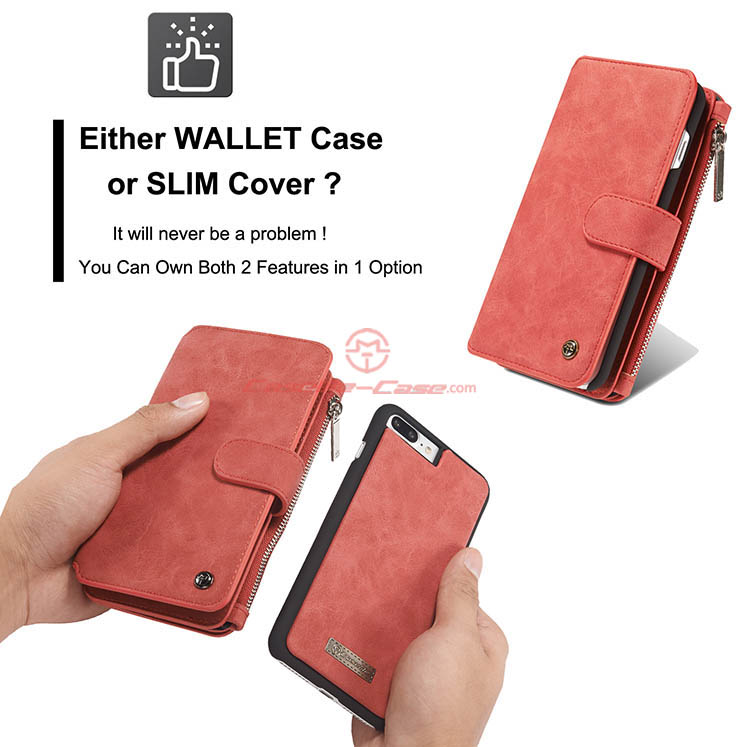 CaseMe iPhone 8 Plus Zipper Wallet Detachable 2 in 1 Flip Case