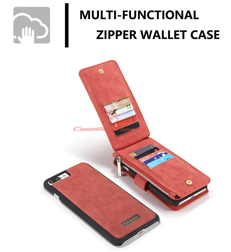 CaseMe iPhone 8 Plus Zipper Wallet Detachable 2 in 1 Flip Case