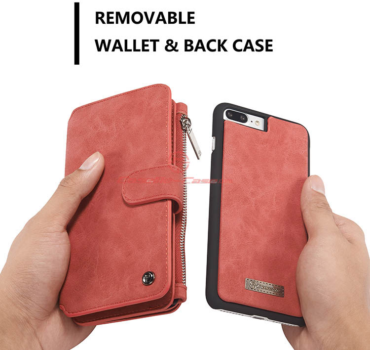 CaseMe iPhone 8 Plus Zipper Wallet Detachable 2 in 1 Flip Case