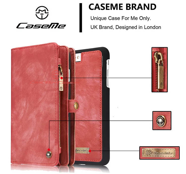 Caseme Iphone 7 Plus Detachable 2 In 1 Zipper Wallet Case Red