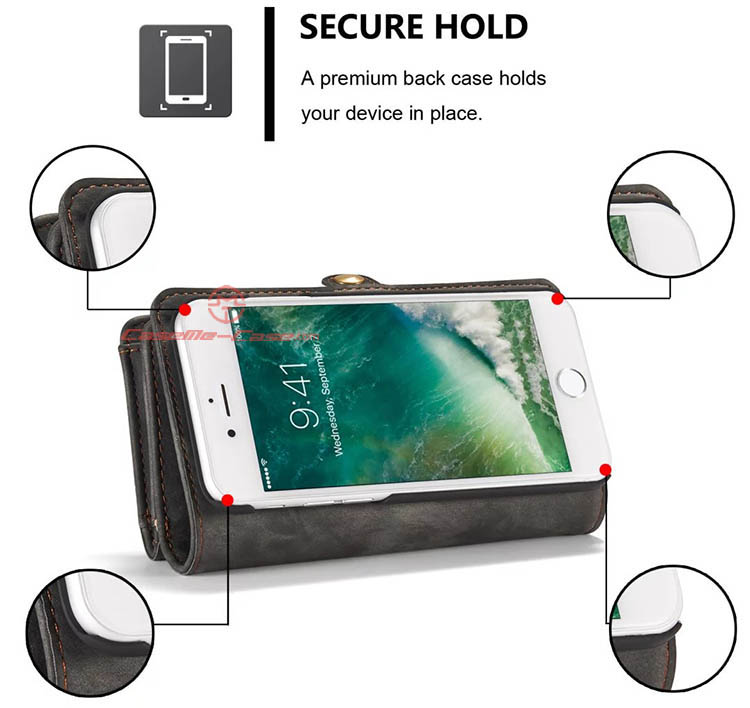 CaseMe iPhone 8 Detachable 2 in 1 Zipper Wallet Folio Case