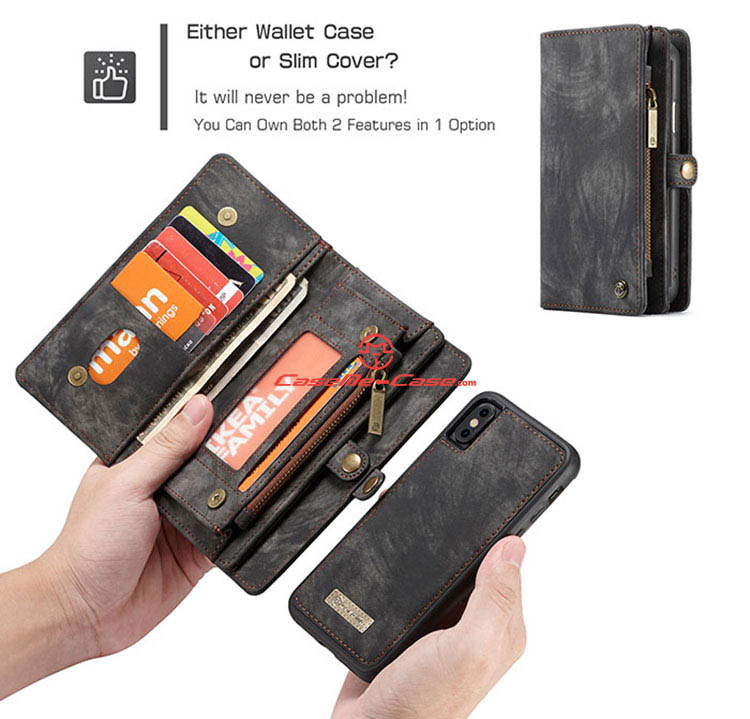 CaseMe iPhone X Detachable Zipper Wallet Magnetic Folio Case Black