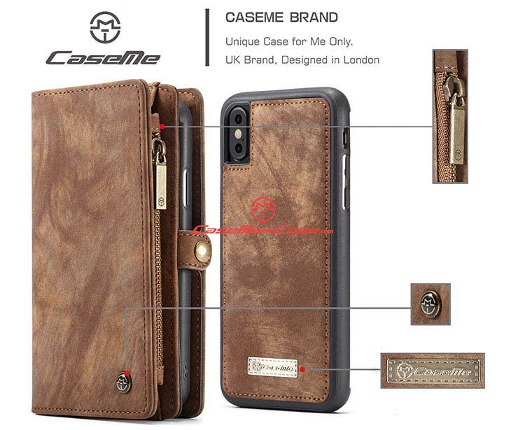 CaseMe iPhone X Detachable Zipper Wallet Magnetic Folio Case