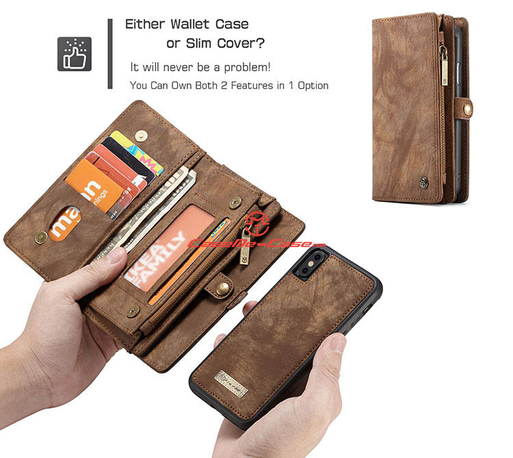 CaseMe iPhone X Detachable Zipper Wallet Magnetic Folio Case